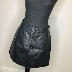 Free People Black Button-Up Faux Leather Skirt  Mod Style